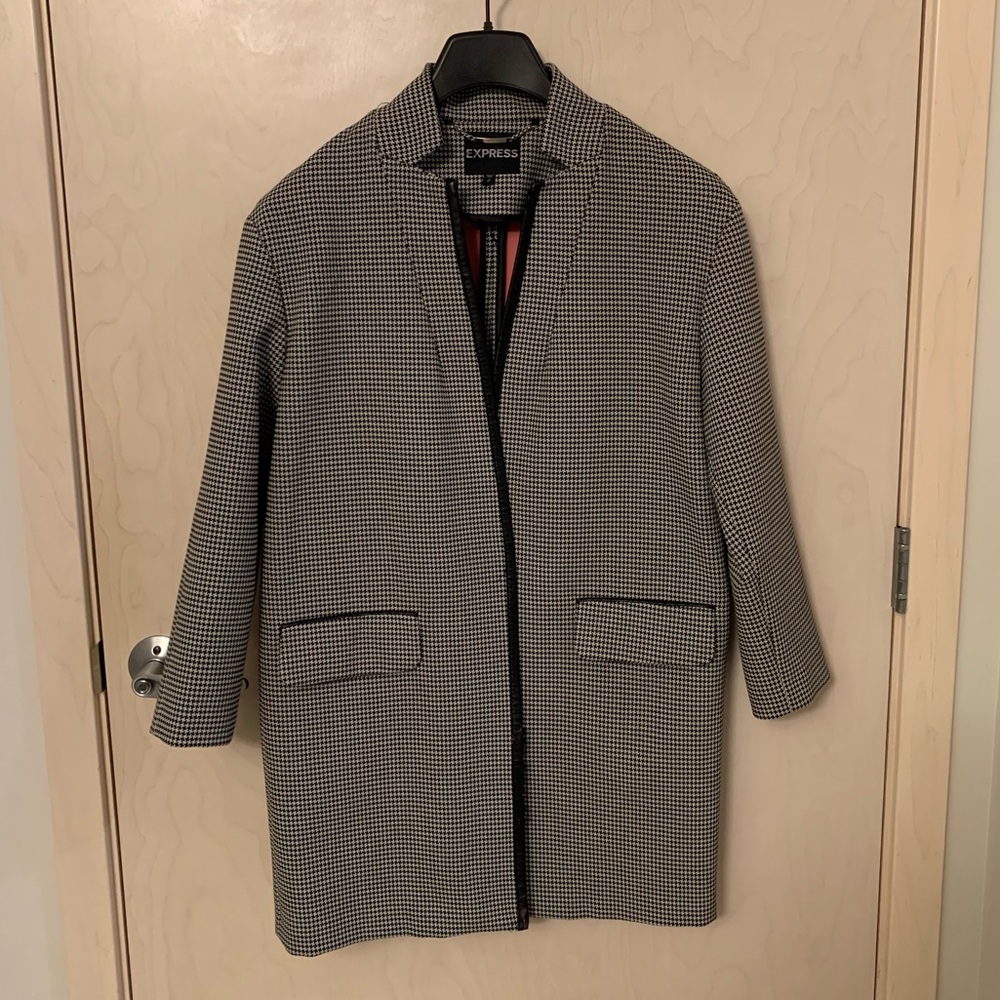 Express Faux Leather Trimmed Houndstooth Jacket - Size S